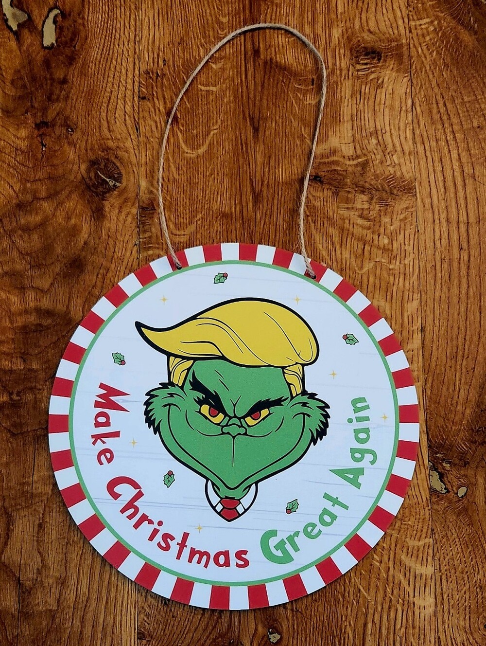 24" Make Christmas Great Again Trump Grinch Hand-Painted Wood Holiday Decor New